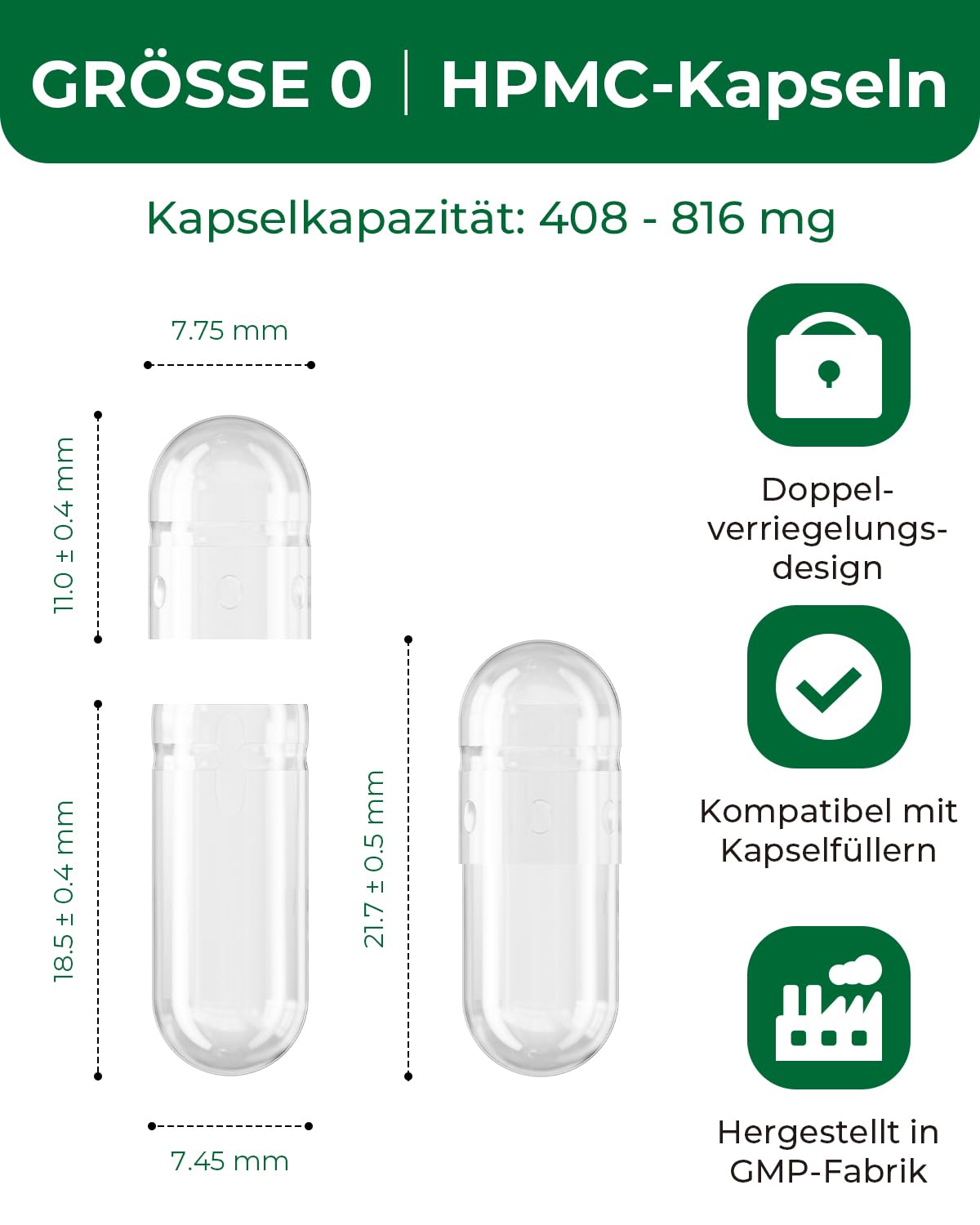 HPMC Empty Capsules Size 0-200 Clear Count Pill Capsules Empty - Plant-Based Cellulose | Vegetarian, Halal, Non-GMO | for DIY Supplement & Herbal Filling MéipaLien