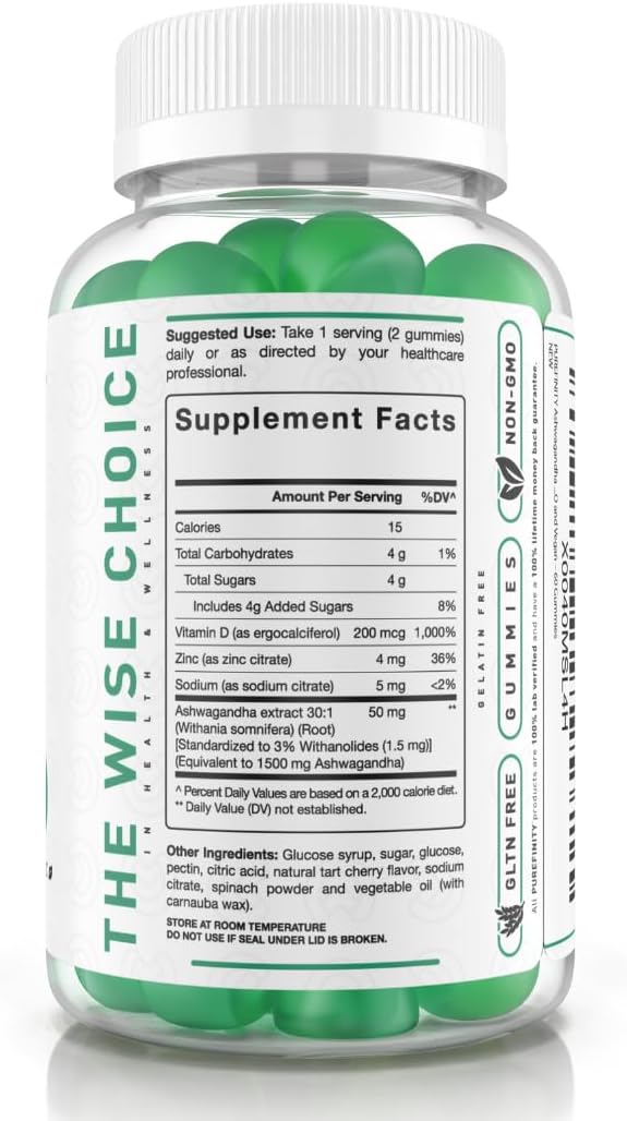 PUREFINITY Ashwagandha Gummies with Vitamin D & Zinc – Supplement for Relaxation, Calming, and Mood Support – Gluten Free, Non-GMO, Vegan, 60 Count Gsupps Australia