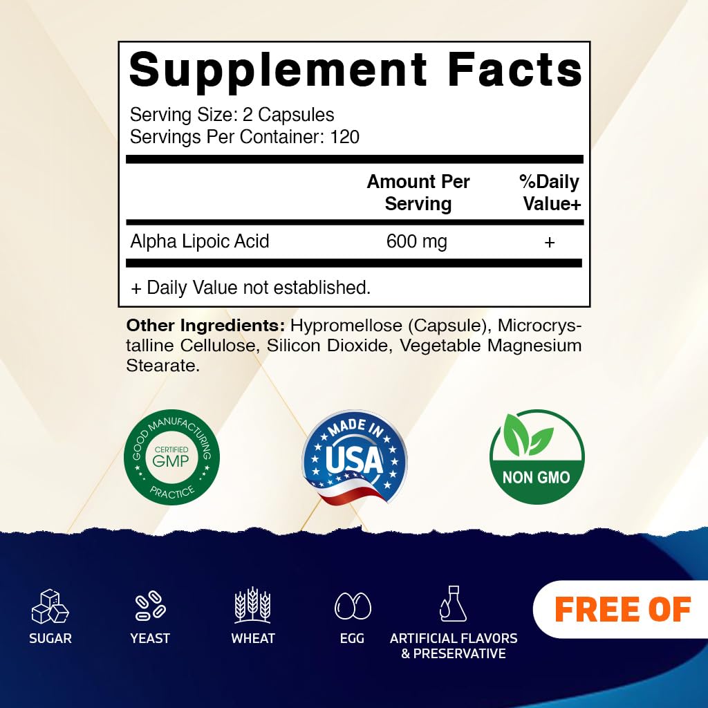 Vitamatic Alpha Lipoic Acid (ALA) 600mg Per Serving - 240 Vegetable Capsules - 120 Servings - Non-GMO & Gluten Free Vitamatic