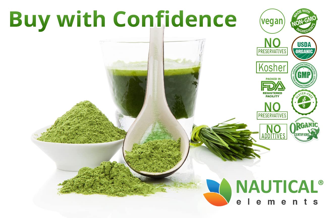 Wheatgrass Powder - USDA Certified Organic Wheat Grass Powder That Is Rich In Essential Amino Acids, Chlorophyll, Antioxidants, Fatty Acids, Minerals & Vitamins - US Grown - Vegan & Non-GMO Superfoods Nautical Elements