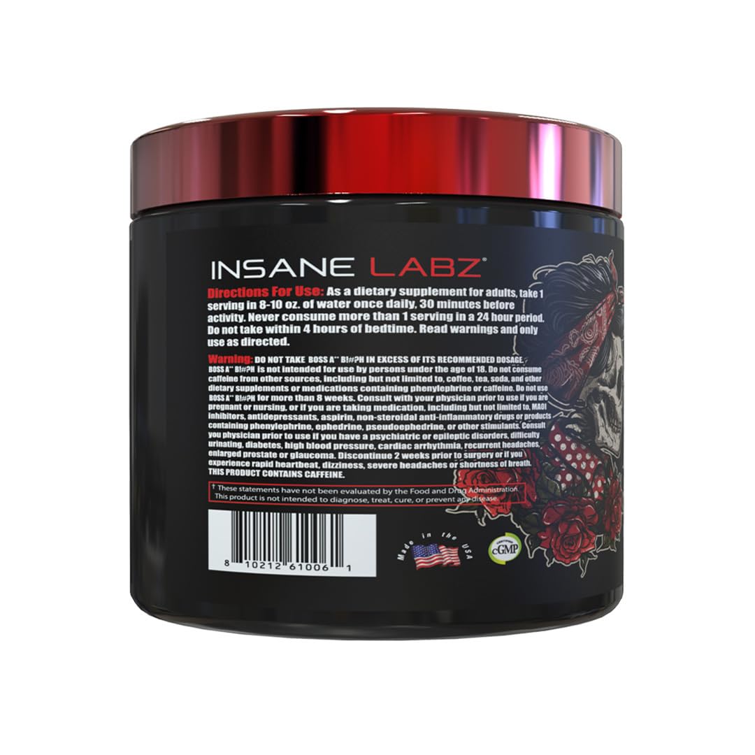 Insane Labz Boss A** B!#?h Preworkout Made by Women for Women with Collagen, Raspberry Ketones, Beta-Alanine, Caffeine for Insane Energy and Maximum Performance (30 Servings, Pink Lemonade)