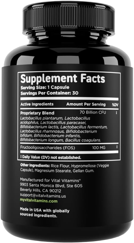 Vital Vitamins Probiotic Complex, 70 Billion CFU for Men & Women | 10-Probiotic Strain Blend with Prebiotic FOS, Supports Digestion & Immunity, Shelf-Stable, 30 Capsules Gsupps Australia