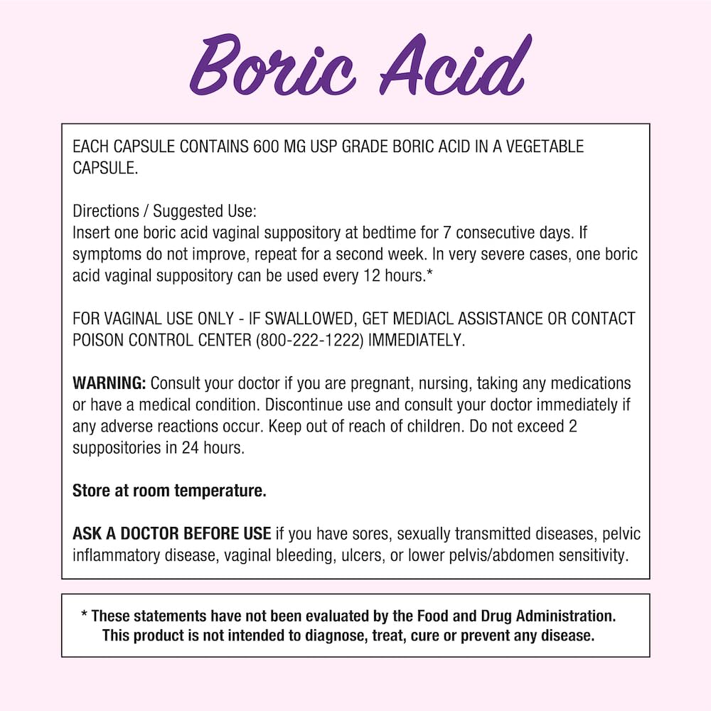 Puregen Labs Boric Acid 600 mg Vaginal Suppositories - 100% Pure | All Natural Without Dyes or Fillers P Puregen Labs