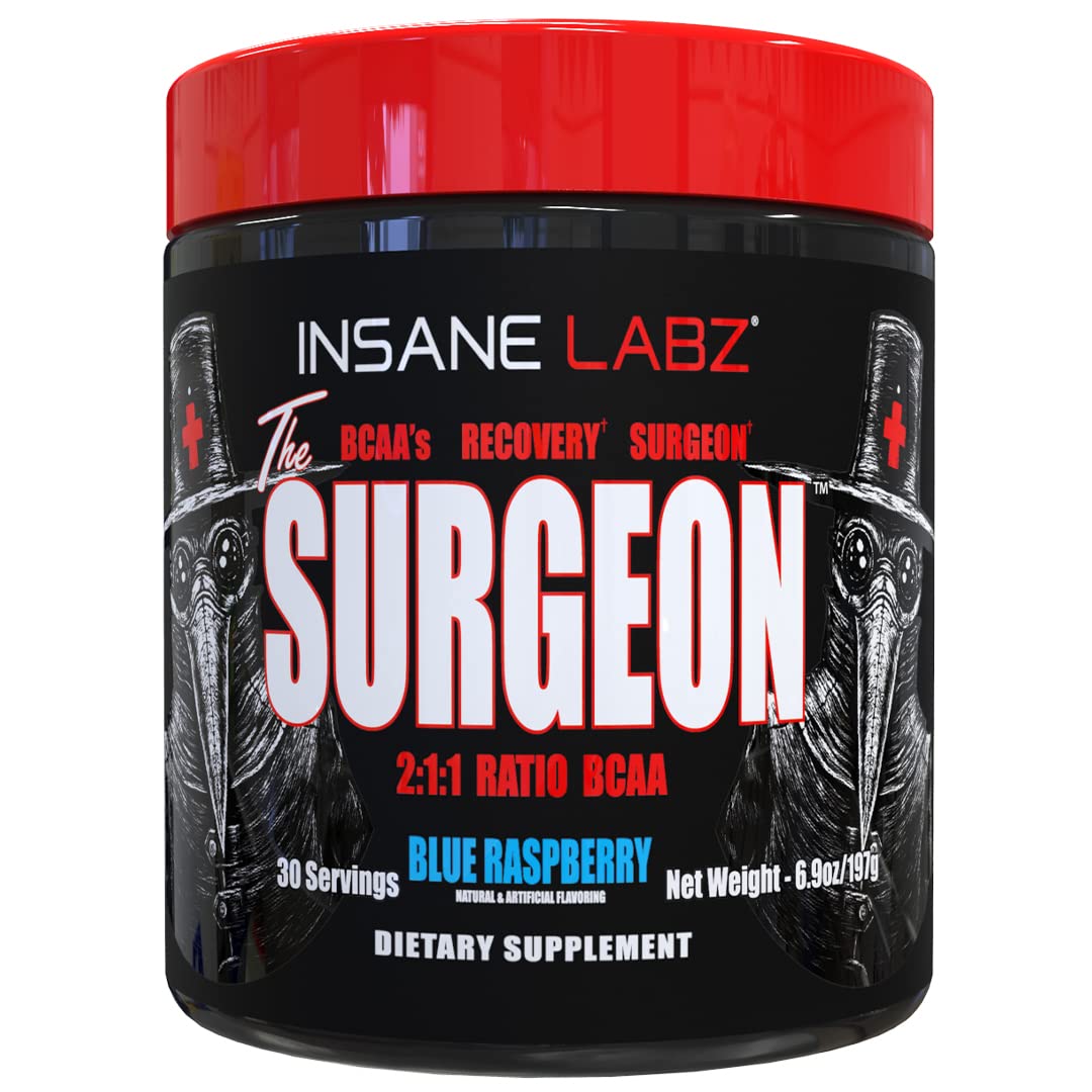 Insane Labz The Surgeon BCAA Recovery Powder - Branched Chain Amino Acid Post Workout Drink for Muscle Recovery - 30 Srvgs (30 Servings (Pack of 1), Blue Raspberry) Gsupps Australia