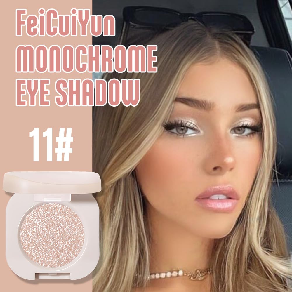 FeiCuiYun Glitter Shimmer Sparkle Eye Shadow Palette Makeup for Older Women, Pearl White Silver Glitter Shimmer Metallic Holographic Iridescent Cream Iridescent Single Monochrome Eyeshadow Makeup, 11 FeiCuiYun
