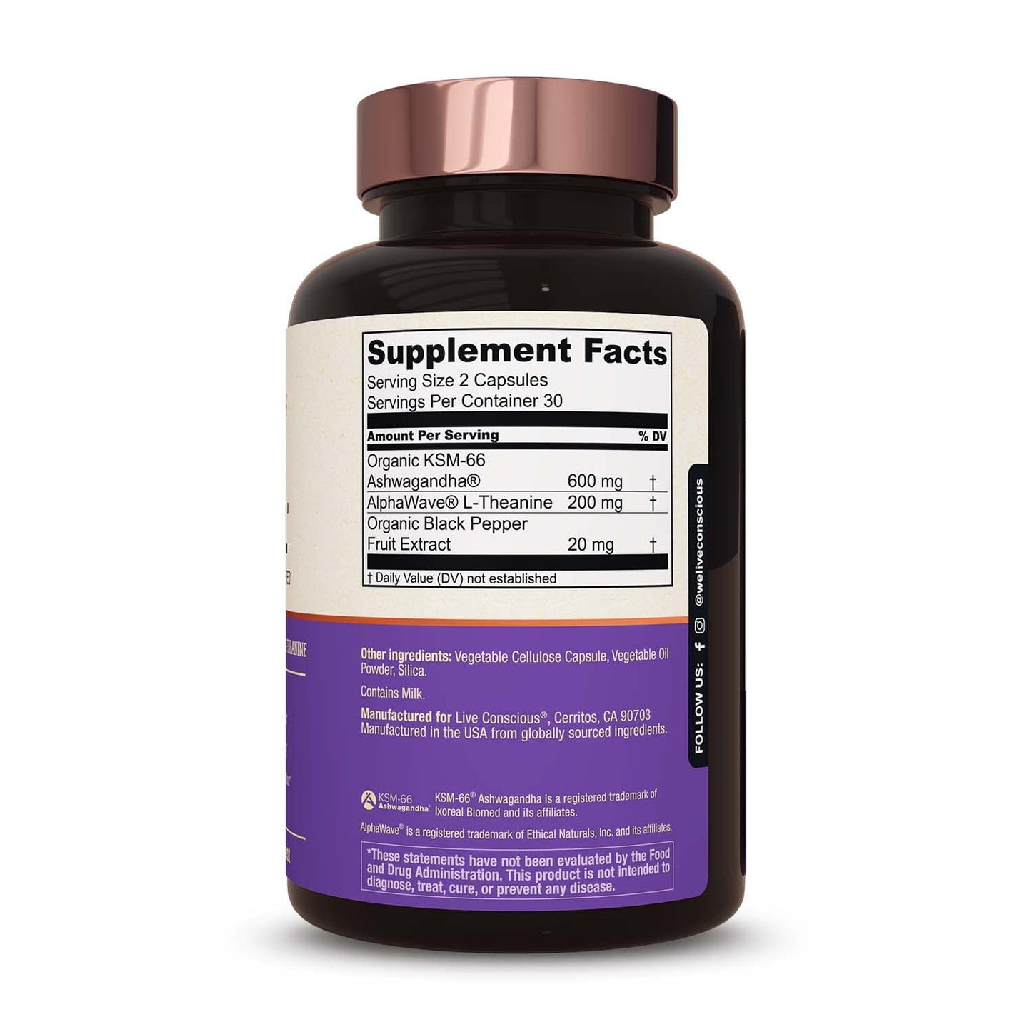 Live Conscious KSM-66 Ashwagandha Supplement w/L Theanine & AlphaWave - ZenWell Everyday Stress Relief, Cognitive, Brain Health Live Conscious