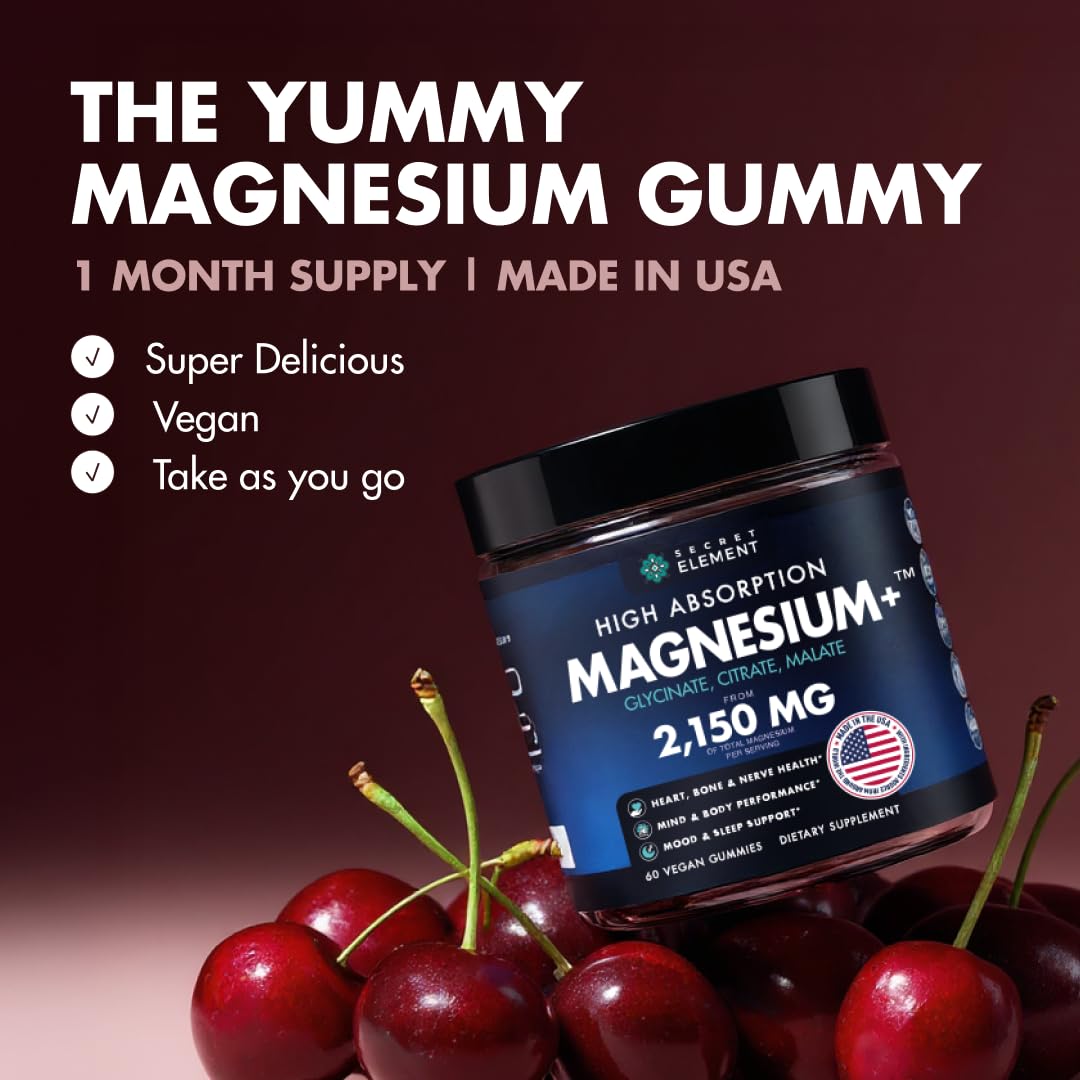 Magnesium Gummies 3in1 - Glycinate, Citrat, Malate 2150 MG High Absorption Supplement, Sugar-Free, Vegan, Chews for Men & Women, Inspired by Wellness Traditions Secret Element