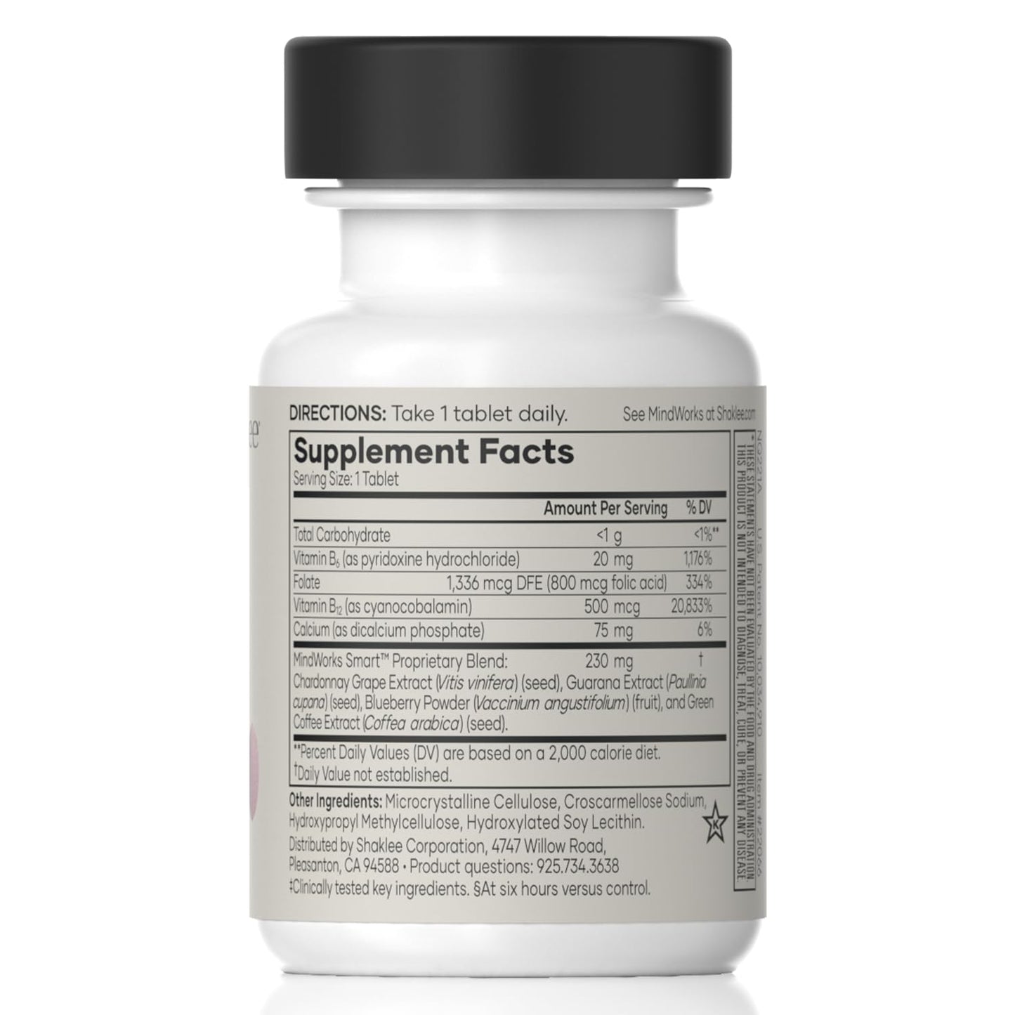 Shaklee MindWorks® - Brain Health Supplement for Brain Sharpness & Focus - Supported Nutrients & Extracts - Chardonnay Grape Seed Polyphenols, Guarana Extract, Vitamins B6, B12, Folate - 30 Tablets Shaklee