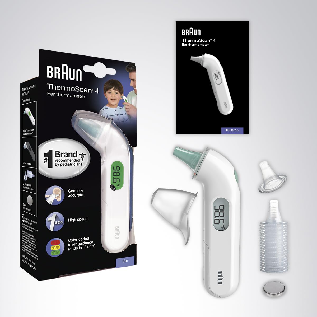 Braun ThermoScan 4 Digital Ear Thermometer for Kids and Adults, Professional Accuracy, Color Coded and Audio Fever Guidance for Babies, Toddlers Gsupps Australia