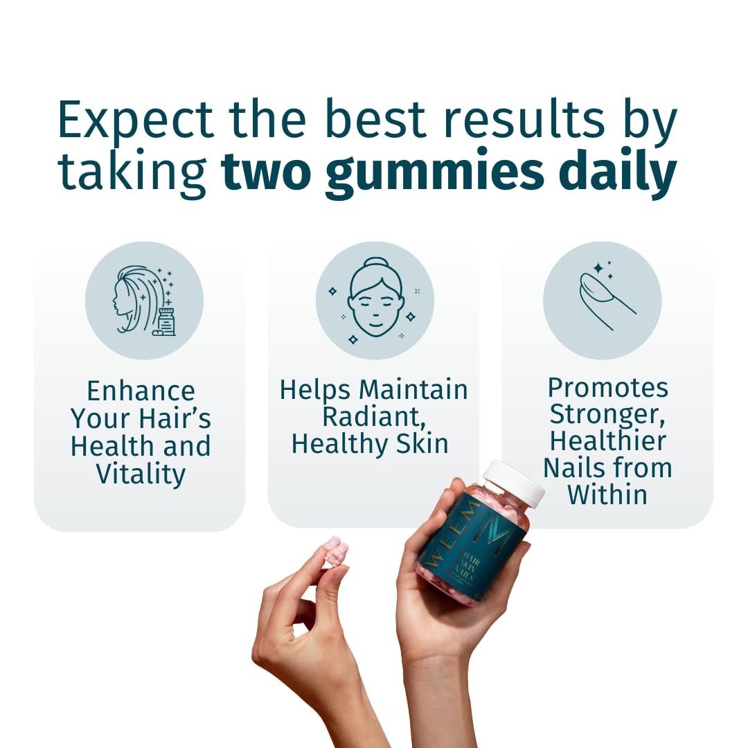 WEEM Hair Skin and Nails Gummies - Supports Healthy Hair - Vegan biotin Vitamins for Women & Men Supports Faster Hair Growth, WEEM
