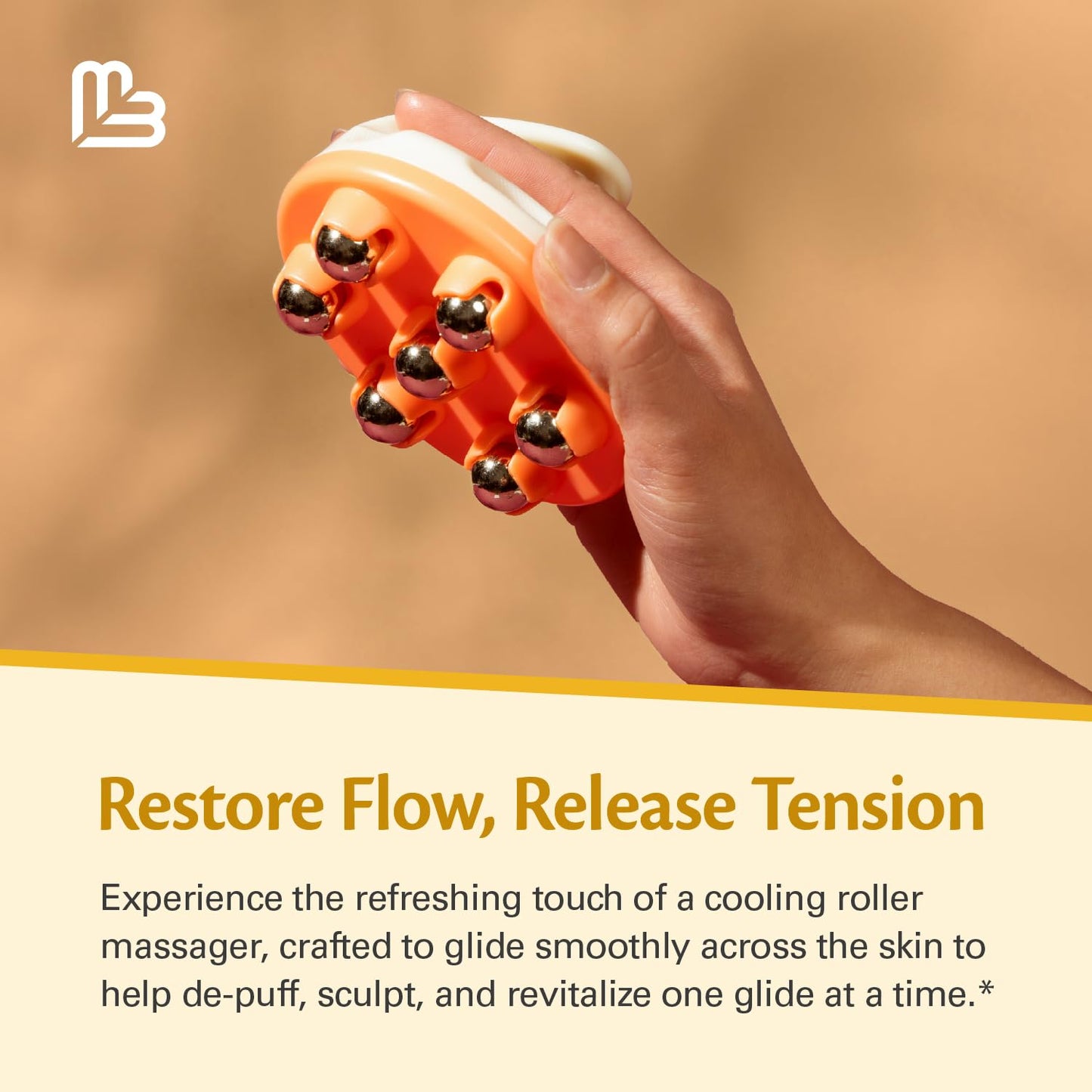 Lymphatic Drainage Massager with Cooling Steel Rollers for Body Sculpting, Cellulite & Sore Muscles, Grip-Friendly with Ergonomic Design for Arms, Thighs, Glutes and Stomach by M3 – Orange M3 Naturals