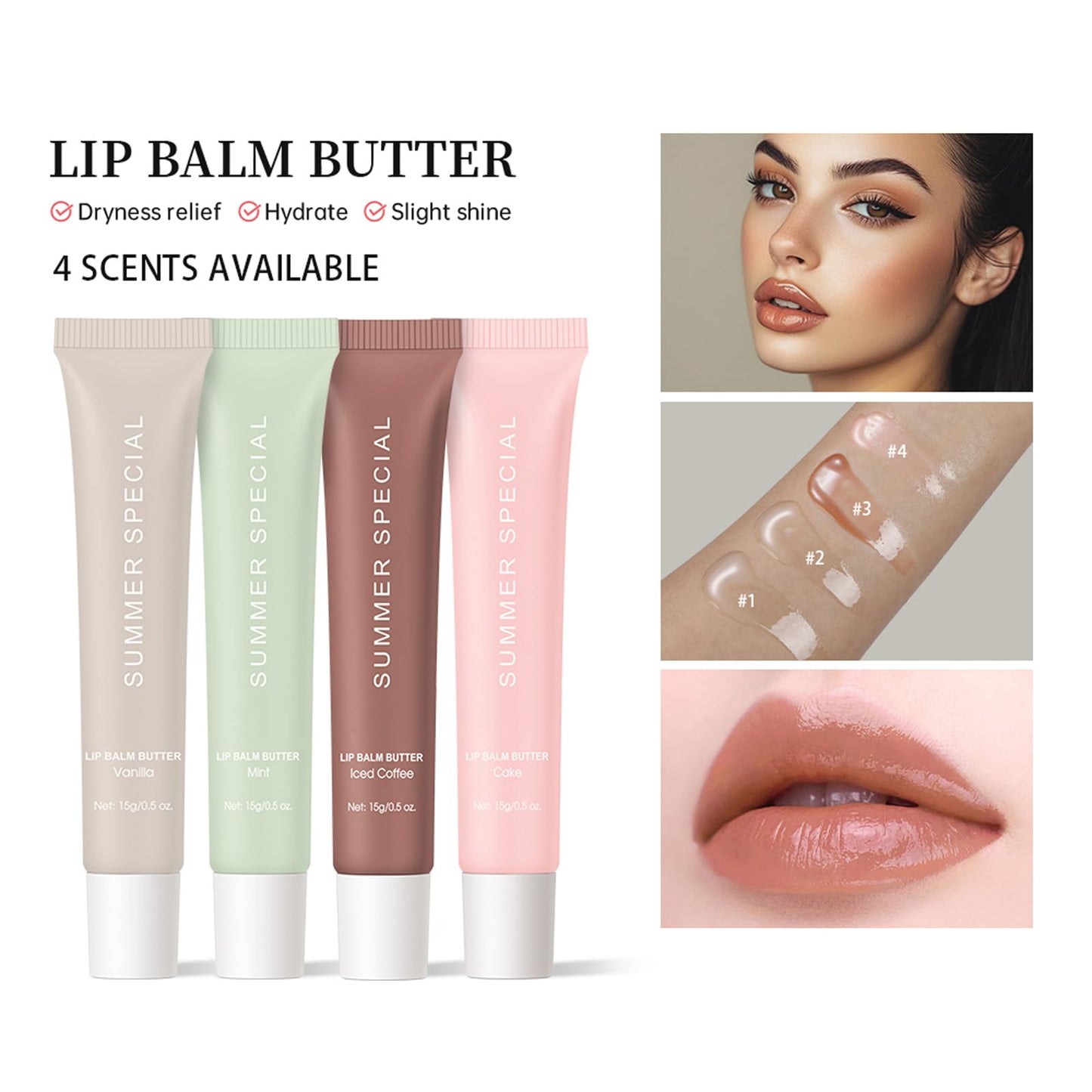 YumSova 4PCS Summer Lip Gloss Lipstick, Containing Natural Oils And Fruit Extracts, Can Soothe And Soften Dry Lips, Keep Moisture For A Long Time, And Is Not Sticky (4PCS) YumSova