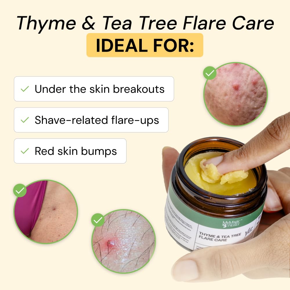 MyMagicHealer Thyme & Tea Tree Flare Care | Cystic Acne, Folliculitis, Ingrown Hair, Keratosis Pilaris, Razor Bumps, Body Bumps, Blind Pimples Multi-purpose Solution MyMagicHealer