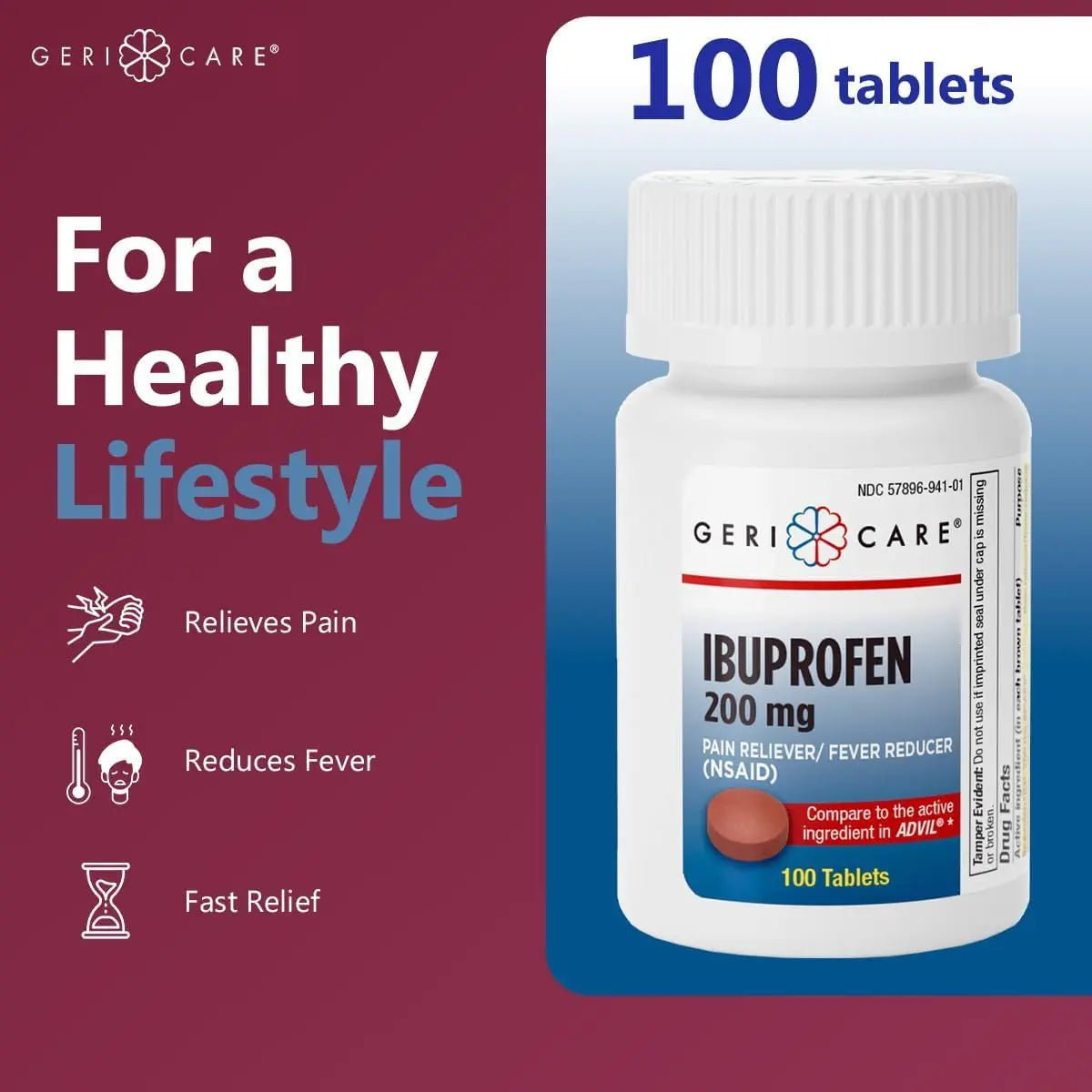 Geri Care IBUPROFEN Pain Relief Tablets (100 Count) GeriCare