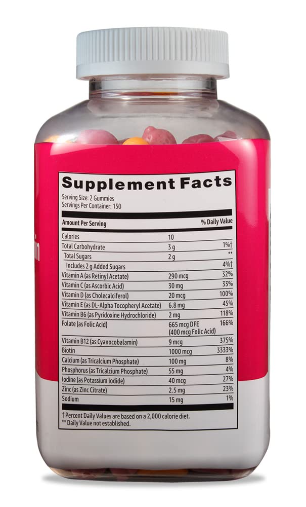 Amazon Basics Women's Multivitamin, Mixed Berry Flavor, Vegetarian & Gluten-Free, 300 Gummies Amazon Basics