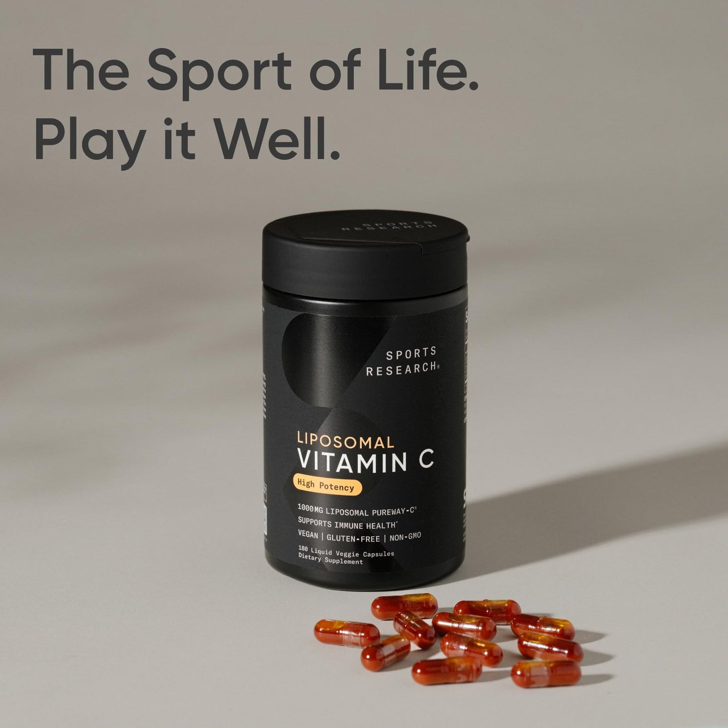 Sports Research® High Potency Liposomal Vitamin C Supplement 1000 mg – Certified Vegan, Non-GMO, Gluten Free | Antioxidant & Immune Support | Ascorbic Acid Vitamin C | 180 Liquid Veggie Capsules Sports Research