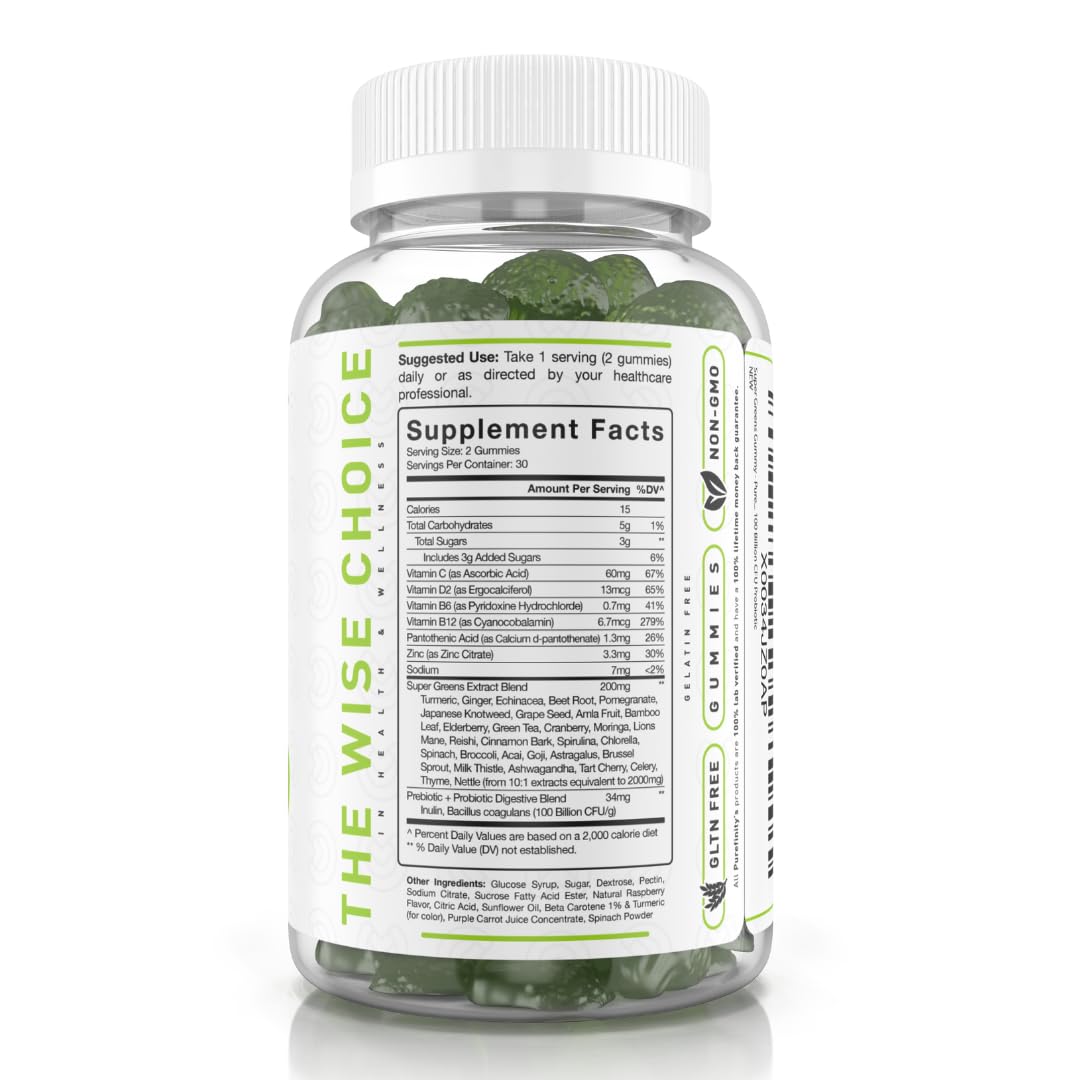 PUREFINITY Daily Super Greens Gummies with Spirulina, Spinach, Broccoli, Beet Root, Acai, and Other Vegetables, All-in-One Veggie Supplement – Non-GMO, Gluten Free, Vegan, 60 Count Gsupps Australia