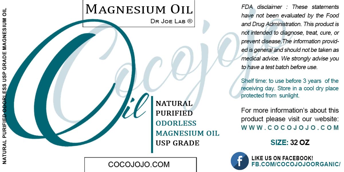 Dr Joe Lab Pure Magnesium Oil - Natural, USP Grade, Purified, Bulk - 32 oz - Bulk Economic Refill - for Body, Skin, Muscle, Joints, Arms, Legs, Calves, Massage, Deep Tissue by COCOJOJO Dr Joe Lab