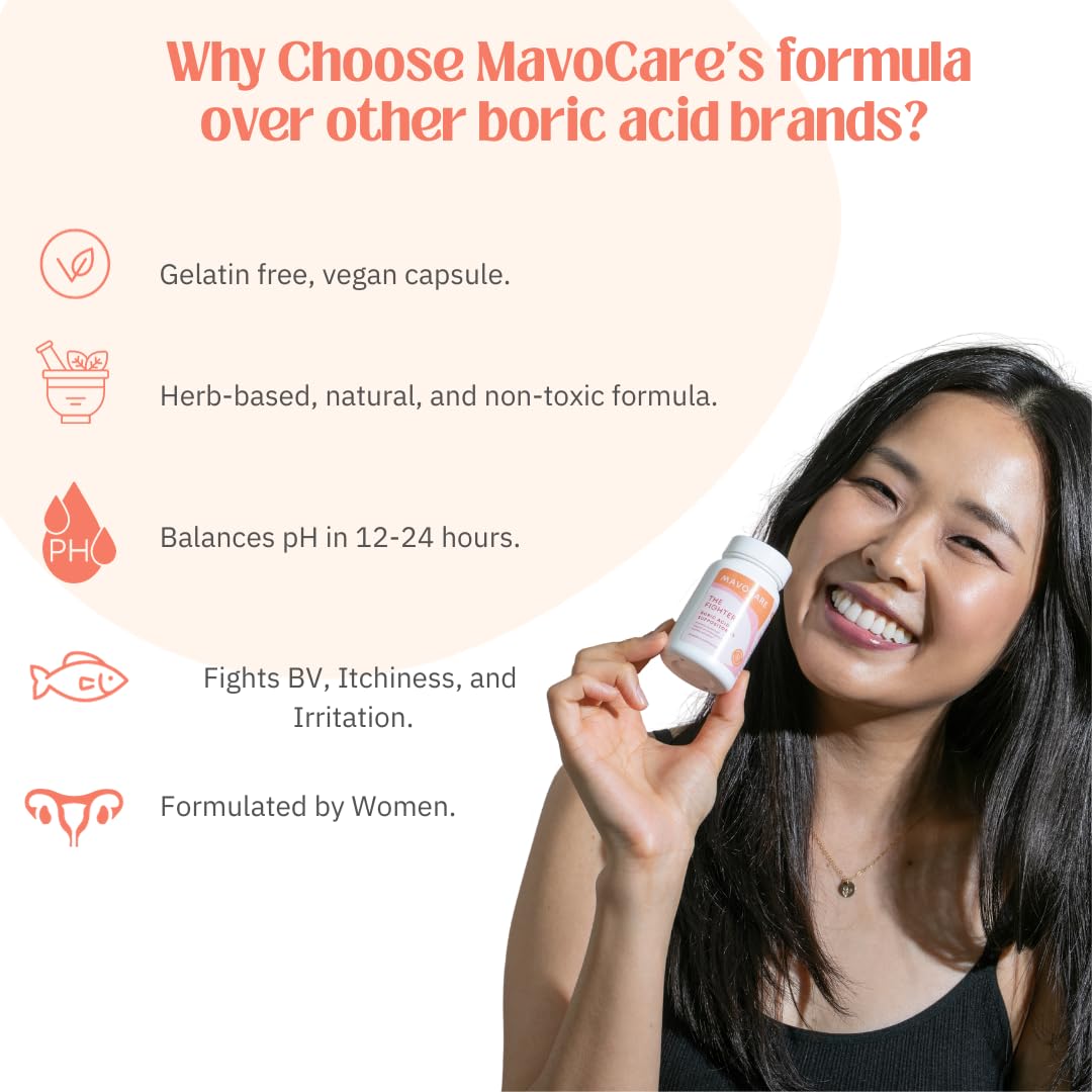 MavoCare, Inc. Boric Acid 600mg The Fighter with Added Calendula Vegan Capsule- Fights BV and Irritation- Gentle MavoCare, Inc.