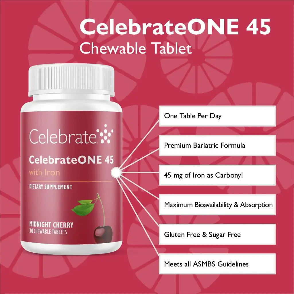 Celebrate Vitamins CelebrateONE 45 Chewables, 45mg Iron - Once Daily Bariatric Multivitamin, Essential Vitamins & Minerals Celebrate Bariatric Supplements