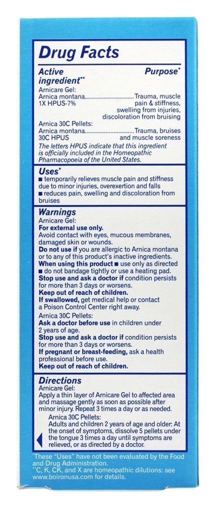 Boiron Arnicare Gel 2.6 oz with Arnica Montana Pellets 80 ct Bluetube Boiron