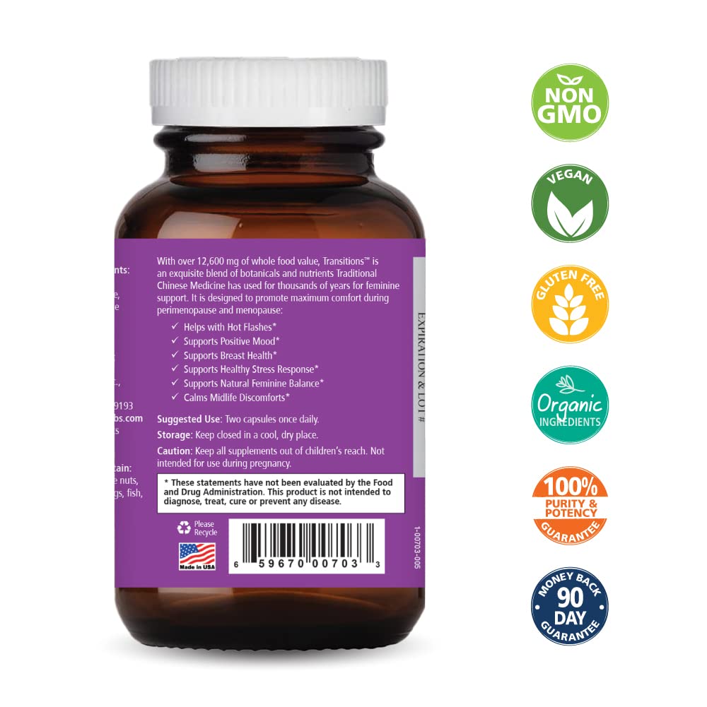 Pure Essence Labs Transitions Vitamins for Women, Natural Menopause Relief Supplement to Promote Hormone Balance, Reduce Hot Flashes, Mood Swings & Night Sweats, 60 Capsules PURE ESSENCE LABS