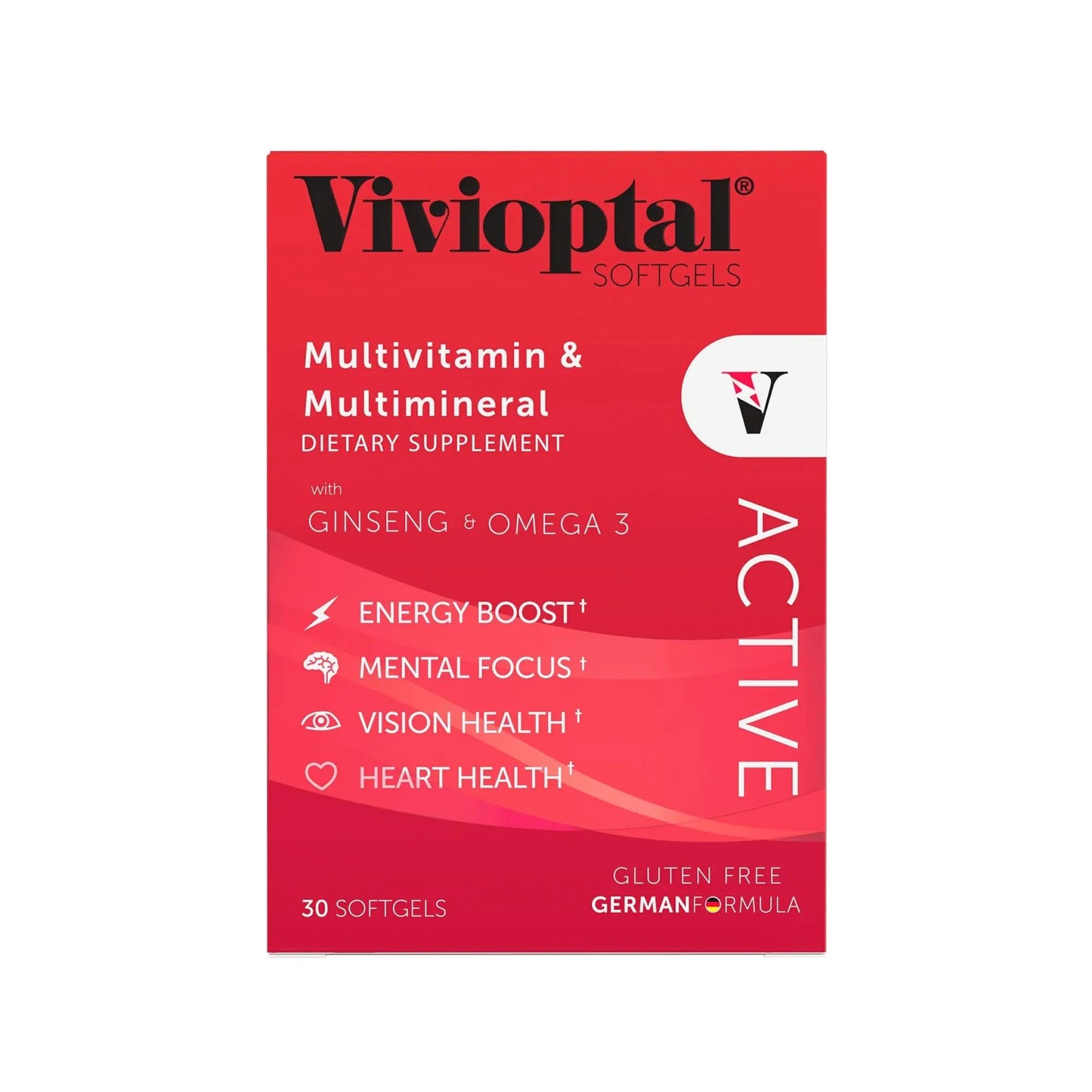Vivioptal Active, 30 Softgels, Ginseng & Omega 3, Multivitamin & Multimineral, Gluten Free, German Formula Vivioptal Vitamins