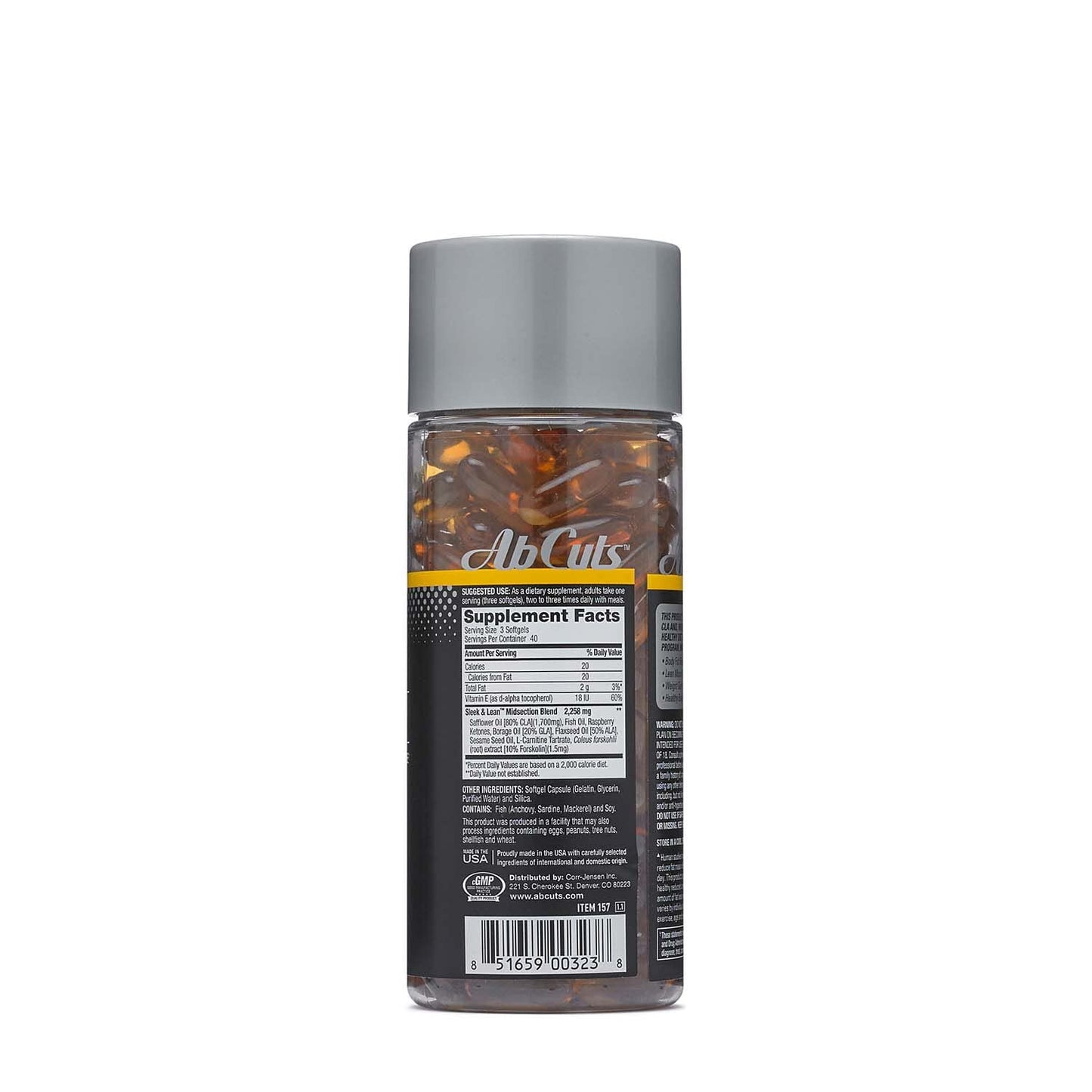 AbCuts Sleek and Lean - 120 Easy-to-Swallow Softgels - CLA Supplement, Fish Oil AbCuts