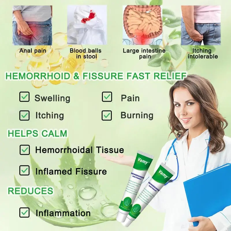 vamy Herbal Hemorrhoid Cream, Hemorrhoid Treatment and Hemorrhoids Cream with Lidocaine 4% and Phenylephrine HCI for Fast Relief of Pain, Swelling, Itching, Burning, Hemorrhoidal Treatment. 2 pc vamy