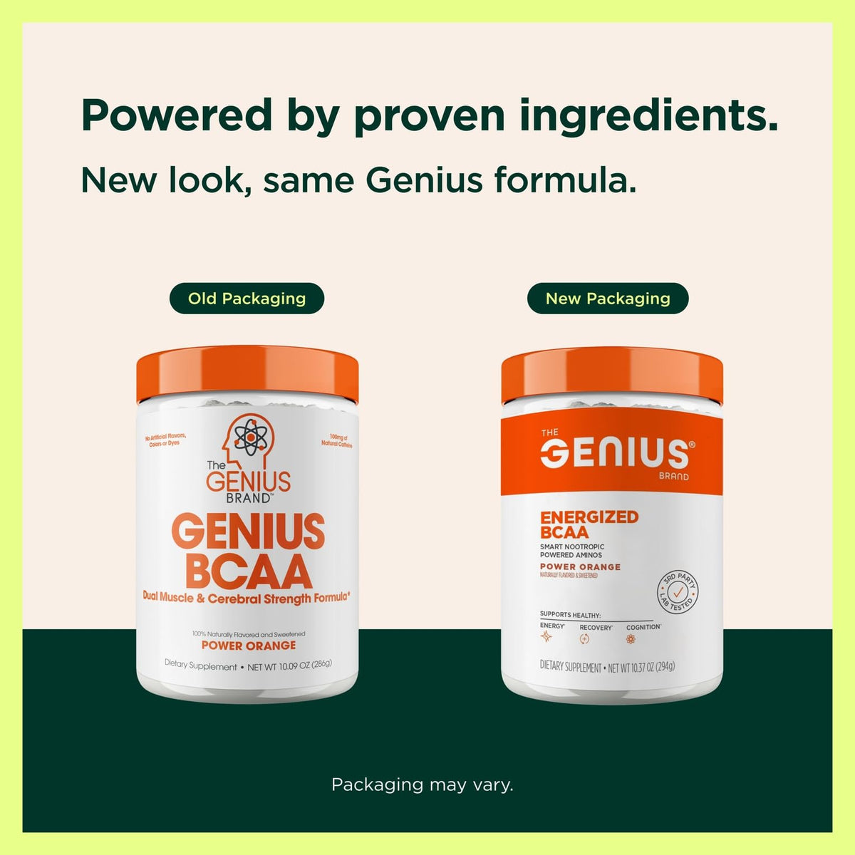 Genius BCAA Powder - 5g Vegan BCAAs L-Glutamine, Cognizin & Rhodiola Muscle Recovery Energy Support 100mg Caffeine Pre, Intra, Post-Workout Nootropic Supplement for Focus & Performance - Orange The Genius Brand