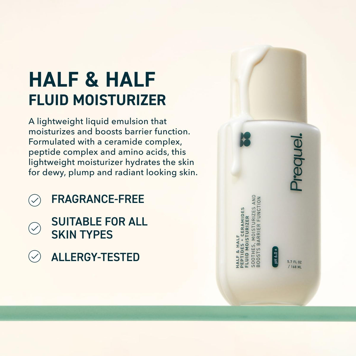 Prequel Skin Half and Half Fluid Moisturizer Face Cream. Lightweight Ceramide Peptide Lotion for All Skin Types Prequel