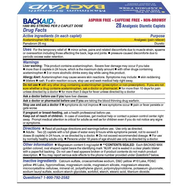 BACKAID Pills 28 Tablets (Pack of 6) Backaid