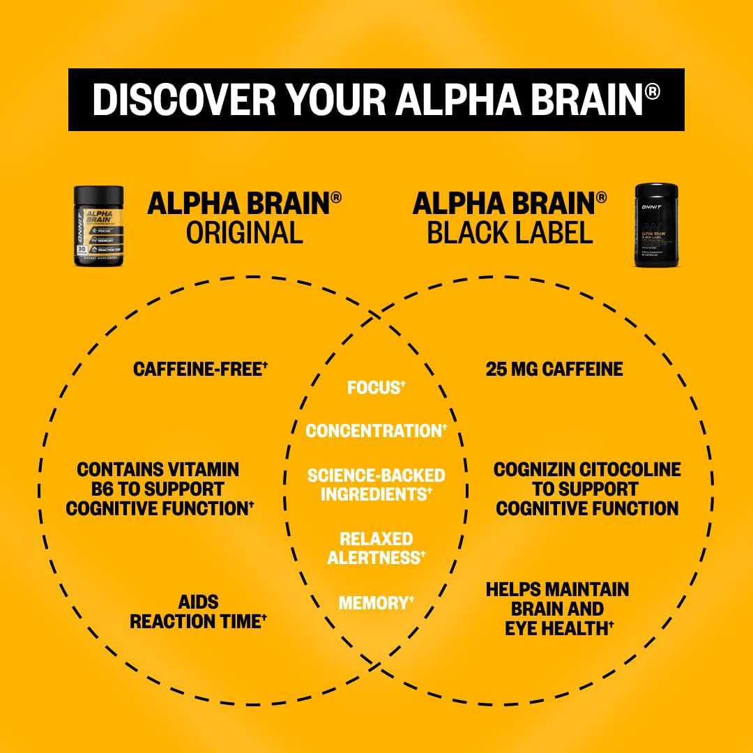 ONNIT Cognitive Performance Bundle: Alpha Brain Nootropic Capsules (90 Count) + Alpha Brain Black Label Capsules (80 Count), IGEN Non-GMO Tested Focus, Mental Clarity & Alertness, Pack of 2 Gsupps Australia