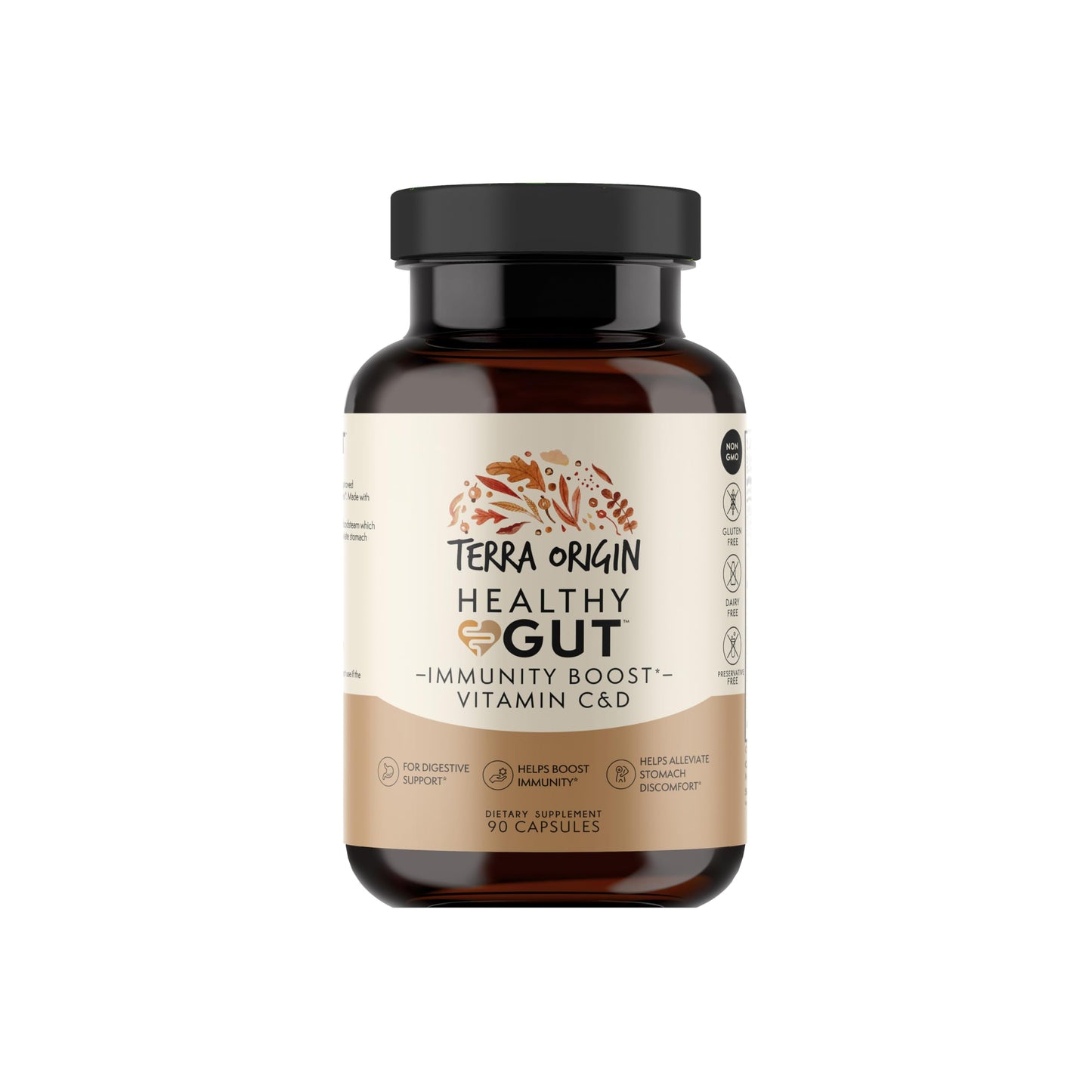 TERRA ORIGIN Healthy Gut Capsules with Immunity Boost | 90 Capsules | Non GMO, Gluten Free, Dairy Free | Digestive Support for Men and Women