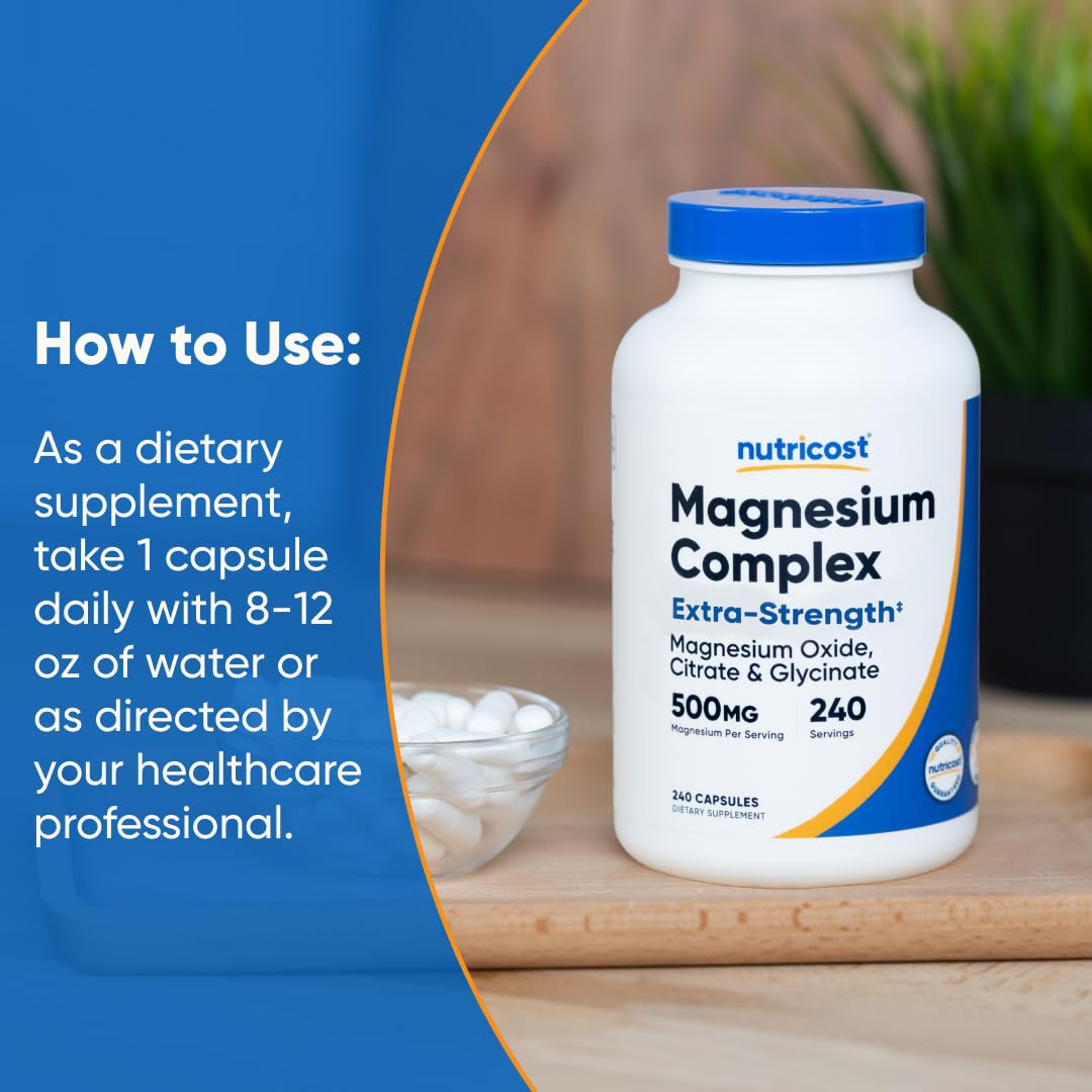 Nutricost Magnesium Complex 500mg, 240 Capsules - Magnesium Oxide, Citrate, and Glycinate - Gluten Free and Non-GMO Nutricost