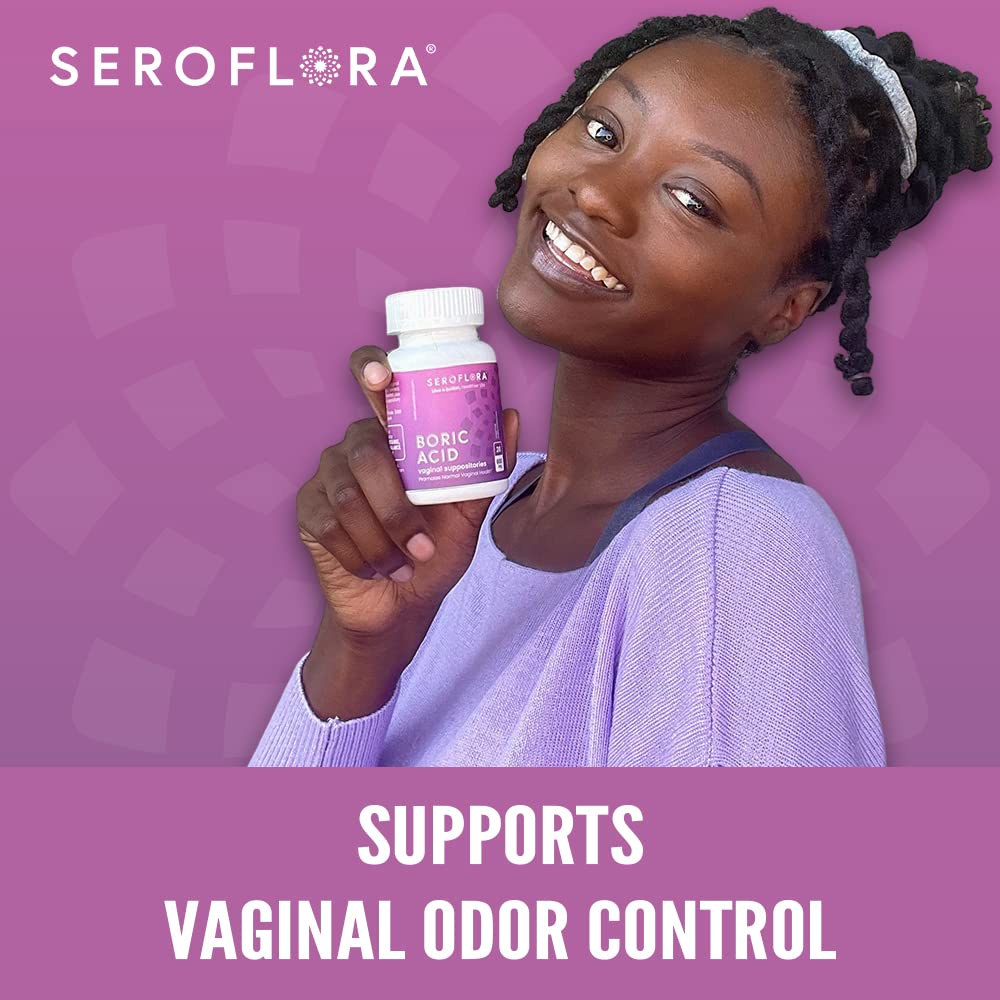 Seroflora Boric Acid Vaginal Suppositories for Women + 1 Suppository Applicator - Helps Support Vaginal Odor pH Balance, Yeast Infection and Bacterial Vaginosis Seroflora