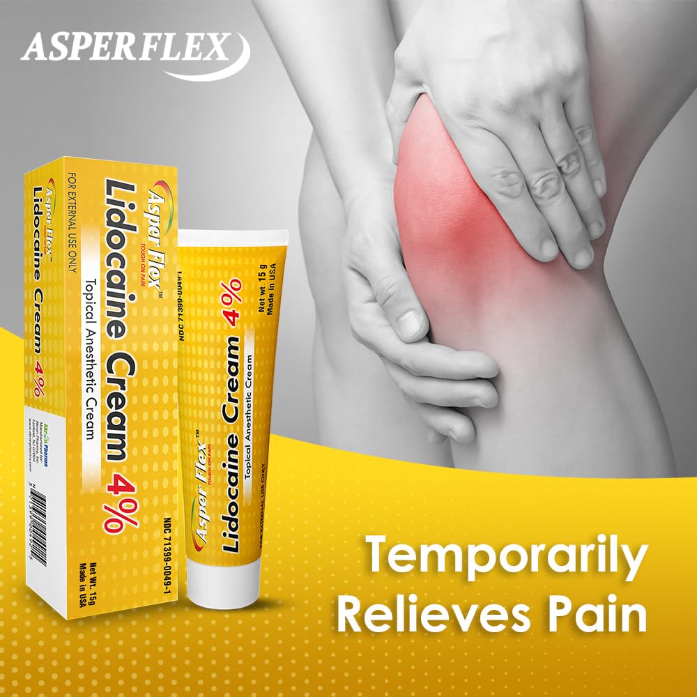 ASPERFLEX™ Lidocaine Pain Relief Cream 4% - Fast-Acting Numbing Cream for Muscle & Joint Pain, Arthritis, Backache, and More - 15G ASPERFLEX