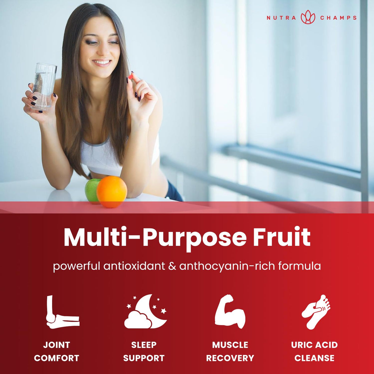 NutraChamps Organic Tart Cherry Extract Capsules - Made from Montmorency Tart Cherry Concentrate, Celery Seed & Bilberry - Uric Acid Cleanse & Joint Support - Vegan Capsules NutraChamps