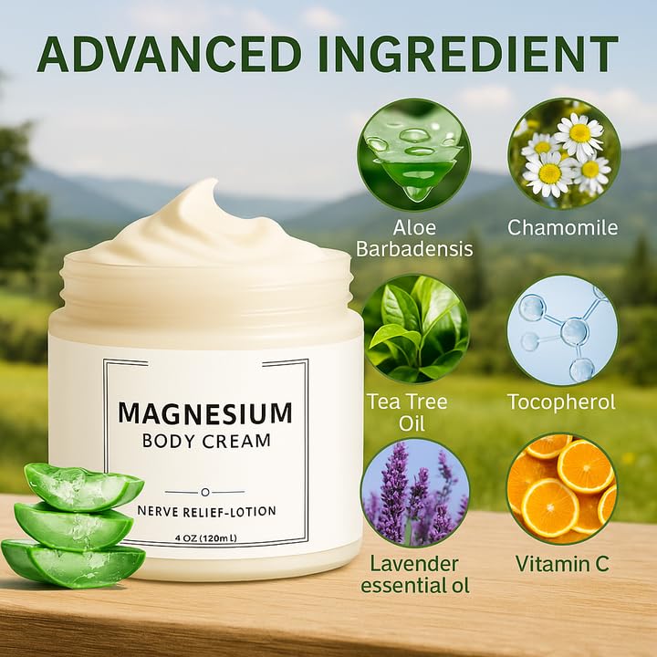 Neuropathy Cream | Nerve Relief Lotion for Feet, Legs & Hands | Magnesium Chloride with Aloe Vera Extract | Non-Greasy Formula for Day & Night Use | Thoughtful Gift for Mama, Dad, Men & Women (1) DFTLUUE