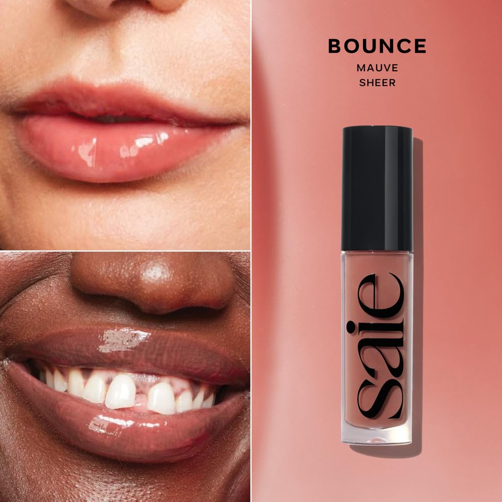 Saie Glossybounce High-Shine Hydrating Lip Gloss Oil - Sheer Tinted Lip Oil with Hyaluronic Acid + Jojoba Oil for Long-Lasting Moisture (.17 oz) (Disco + Bounce) Saie