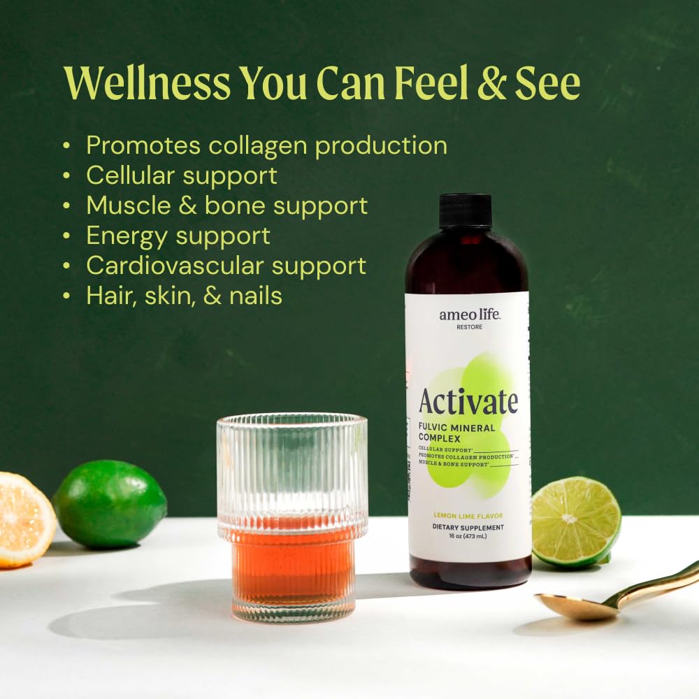 Ameo Life Fulvic Acid & Mineral Complex – Cellular Support, Detox, Collagen Boost – Promotes Skin, Hair, Nail Growth & Energy – Vegan, Gluten-Free, Non-GMO, Made in the USA -16 OZ Ameo Life