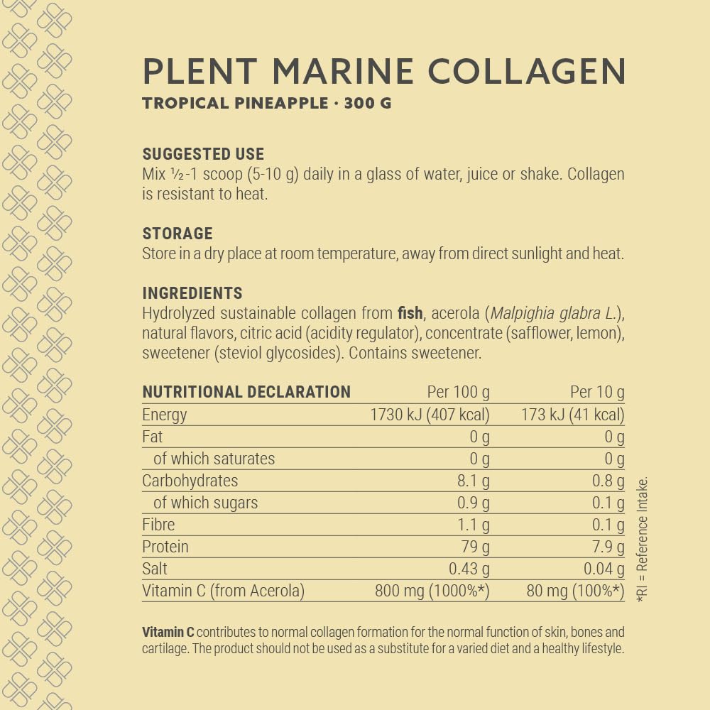 Plent Pure Marine Collagen Tropical Pineapple - Stay Beautiful - 5G Daily - Collagen Peptides - 300g Plent