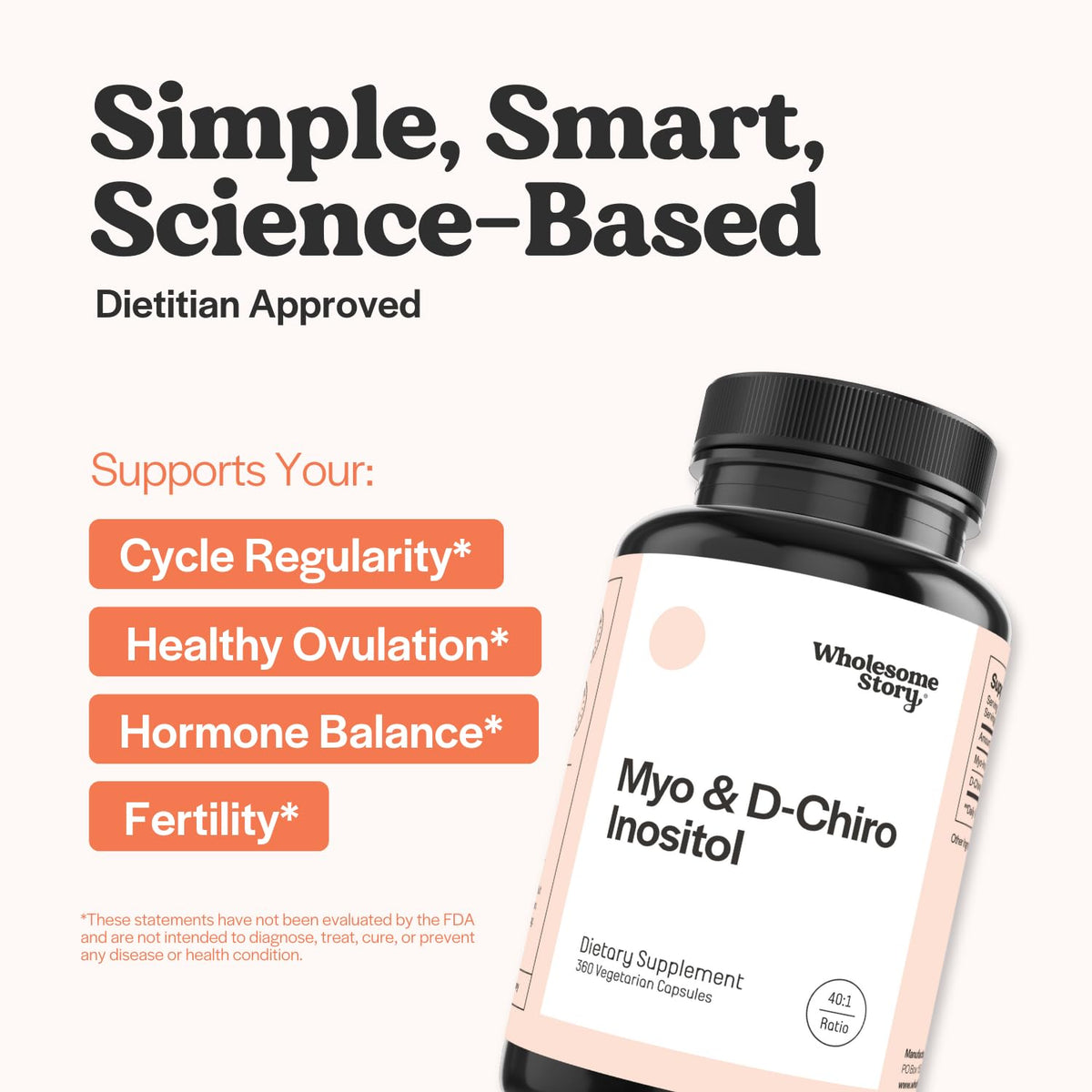 Wholesome Story Myo-Inositol & D-Chiro Inositol Supplement for Women | Fertility Supplements for Hormonal Balance & Ovarian Health Support Wholesome Story