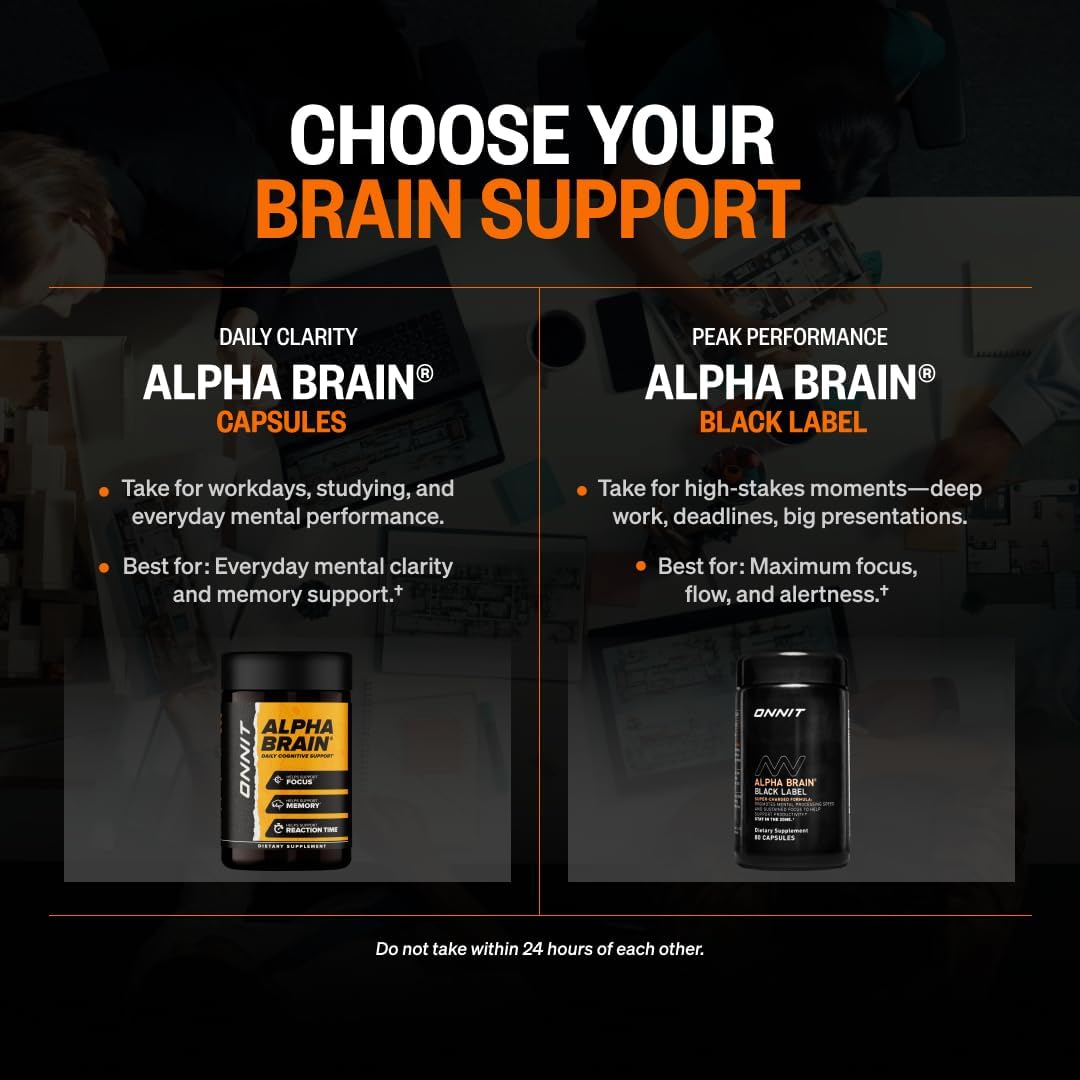 ONNIT Alpha Brain Black Label Capsules, IGEN Non-GMO Tested Citicoline Brain Supplement for Concentration and Memory, Lion’s Mane, Lutemax Lutein, L Theanine and Mucuna Pruriens, 80 Count Gsupps Australia