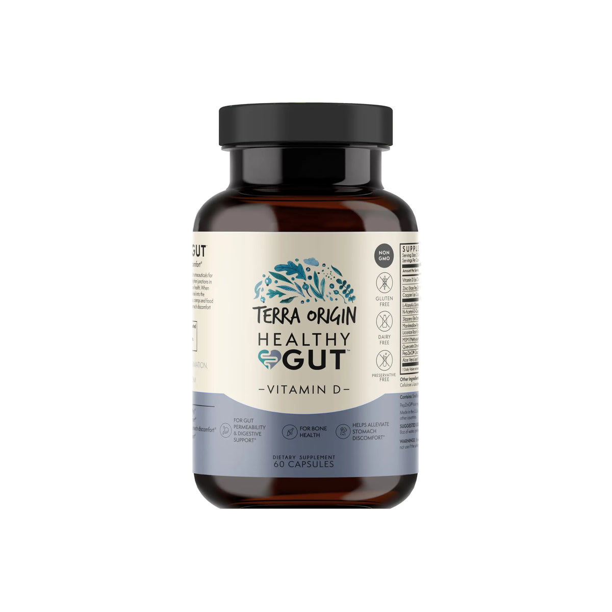 TERRA ORIGIN Healthy Gut with Vitamin D 5000 IU | 60 Capsules | Gut Health Supplements for Men and Women | Supports Digestion and Gas TERRA ORIGIN