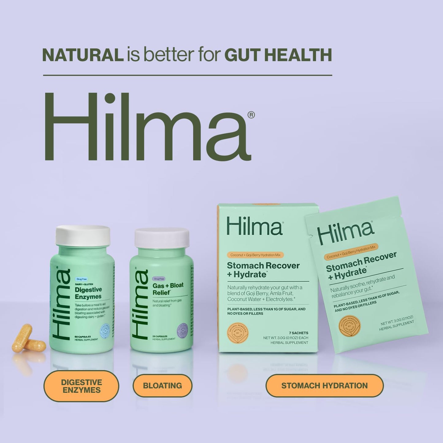 Hilma Digestive Enzymes for Women, Bloating Relief with Turmeric, Dandelion Root and Gluten Digestive Enzymes, Natural Gluten Hilma