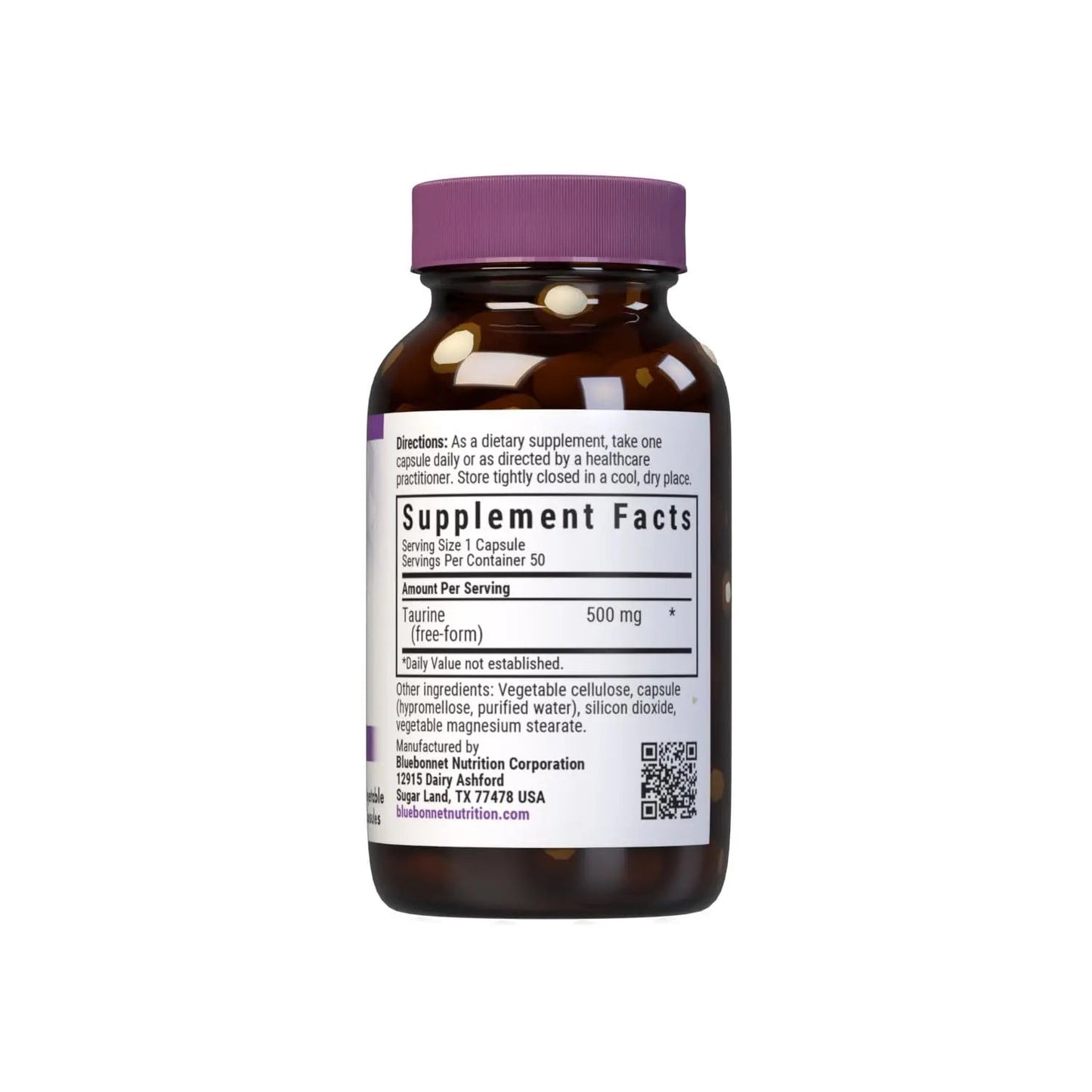 Bluebonnet Taurine 500 mg Vitamin Capsules, 50 Count BlueBonnet