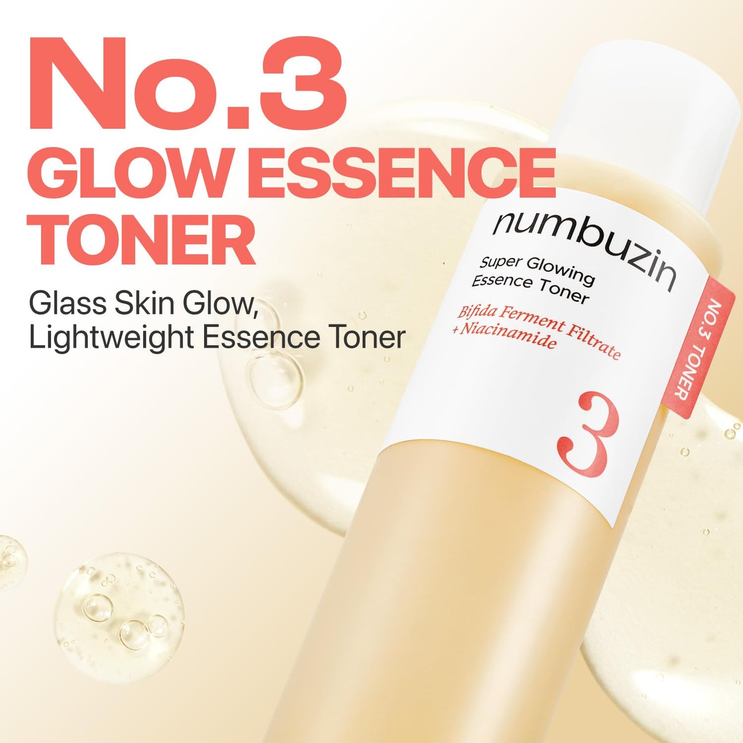numbuzin No.3 Super Glowing Essence Toner, Fermented Toner for Skin Glow & Texture, Bifida, Niacinamide, Hydrating numbuzin