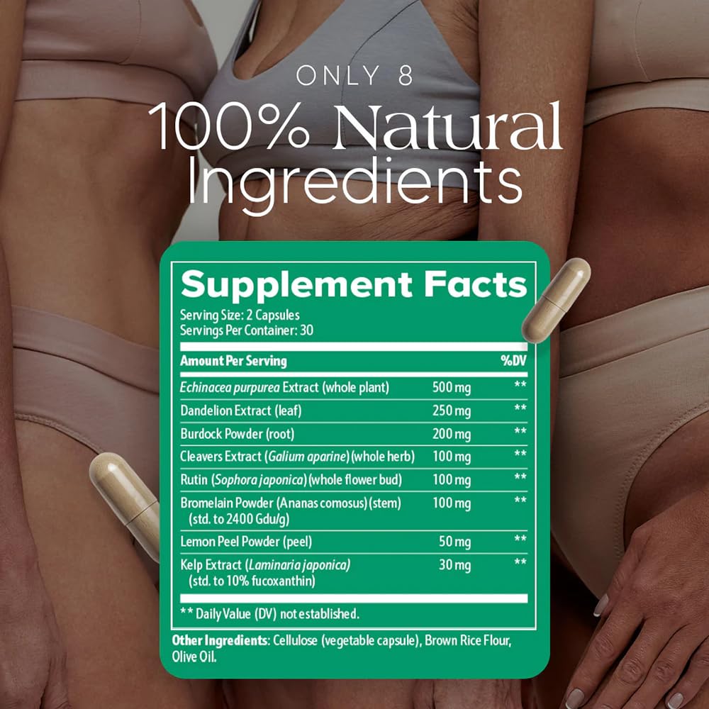 Megacephalus Lymphatic Drainage Capsules - New Maximum Potency Formula with Dandelion Extract, Cleavers Extract, Natural Ingredients, Vegan & Non-GMO, 60 Capsules (1) Megacephalus