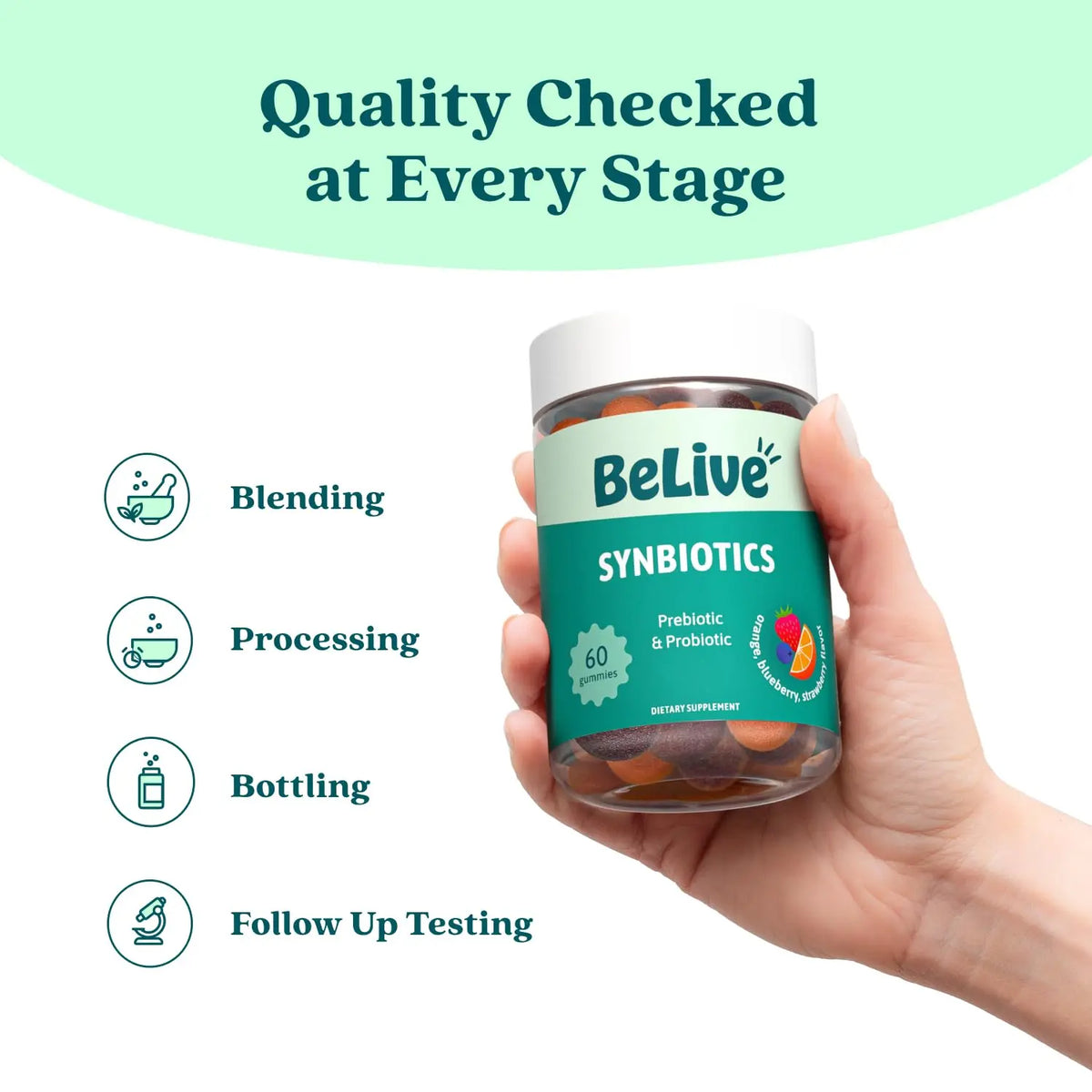 BeLive Synbiotics - Probiotic & Prebiotic Fiber Gummies – High Strength Inulin (3g), Dietary Fiber Supplement, Digestive Support for Kids & Adults BeLive